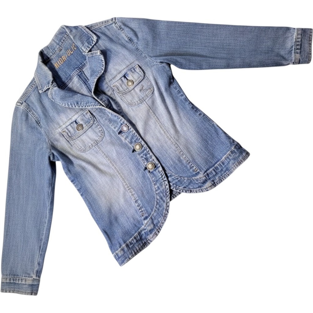 VINTAGE vtg SMALL S Hydraulic Blue Jean Demim Jacket Tailored Blazer Style